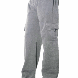 Mens Fleece Lined Cargo Sweat Track Pants with Bottom Drawstring Light Gray L