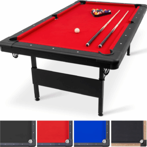 6, 7, or 8 Ft Billiards Tables - No Assembly, Choose Your Color - Portable Pool Table Includes Full Set of Balls, 2 Cue Sticks, Chalk and Felt Brush