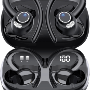 Wireless Earbuds, Bluetooth 5.4 Headphones Sport, over Ear Buds with ENC Noise Cancelling Mic, 48H, Wireless Earphone with Earhooks, Stereo Deep Bass, IP7 Waterproof Ear Bud for Workout Running, Black