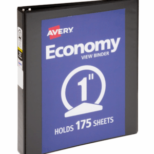 AVERY ECONOMY VIEW 3 RING BINDER, 1 INCH round RINGS, BLACK, 1 BINDER - BLACK