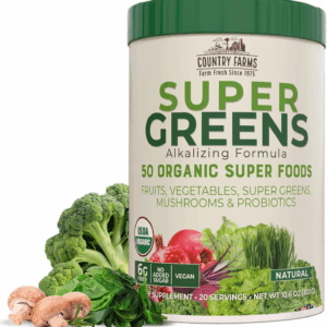 Organic Super Greens Natural Flavor, 50 Organic Super Foods, Packed with Fiber, USDA Organic Drink Mix, Fruits, Vegetables, Mushrooms & Probiotics, Supports Energy, 6G Fiber