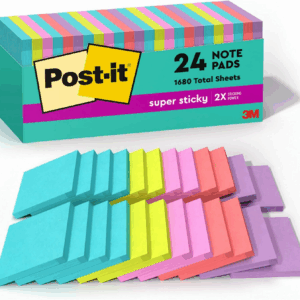 Super Sticky Notes, 24 Sticky Note Pads, 3 X 3 In., School Supplies, Office Products, 2X the Sticking Power, Supernova Neons Collection