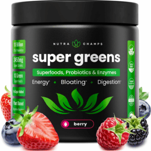Super Greens Powder Premium Superfood | 20+ Organic Green Veggie Whole Foods | Wheat Grass, Spirulina, Chlorella | Antioxidant, Digestive Enzyme & Probiotic Blends (9.0 Oz, Berry)