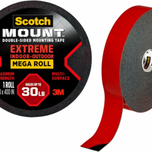 Double Sided Mounting Tape Heavy Duty, Black Extreme Mounting Tape, 1 Roll Adhesive Tape, 1 in X 400 in Wall Tape (33.3Ft), Our Strongest Tape for Our Toughest Jobs (414H-Long-Dc)