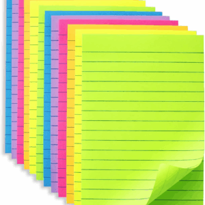 (12 Pack) Lined Sticky Notes 4X6 in Ruled Stickies Super Sticking Power Memo Pads Bright Colors