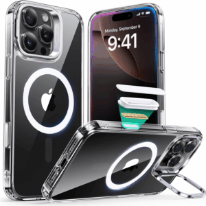 for Iphone 16 Pro Case, Camera Control Button Compatible with Magsafe, Military-Grade Protective Case Built-In Stash Stand, Scratch-Resistant Back Cover, Clear