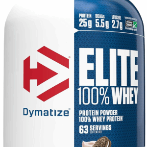 Elite 100% Whey Protein Powder, Cookies & Cream, 25G of Protein, 5.5G Bcaas, Less than 140 Cal., Gluten Free, 2G Carb, 2G Sugar, 3G Fat (63 Servings)