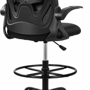 Drafting Chair Tall Office Chair with Flip-Up Armrests Executive Ergonomic Computer Standing Desk Chair with Lumbar Support and Adjustable Footrest Ring (Black)