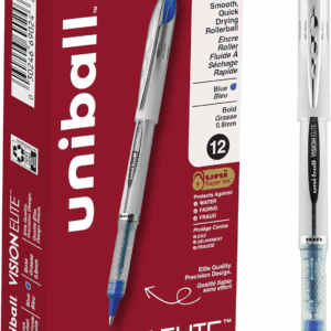 Uniball Vision Elite Rollerball Pens, Bold Point (0.8Mm), Blue, 12 Pack